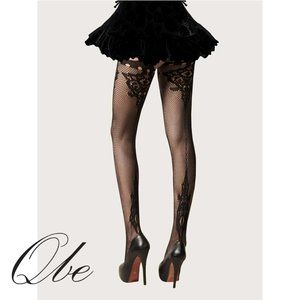 Qbe Fishnet Embroidery Thigh High Stockings